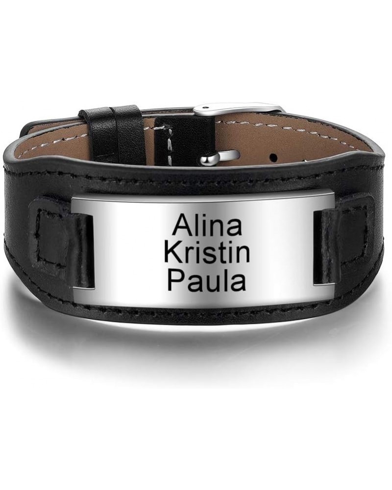 Free Custom Engraved Leather Medical Alert ID Bracelets Unisex Waterproof Stainless Steel Medical Name ID Identification Alle...