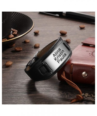 Free Custom Engraved Leather Medical Alert ID Bracelets Unisex Waterproof Stainless Steel Medical Name ID Identification Alle...