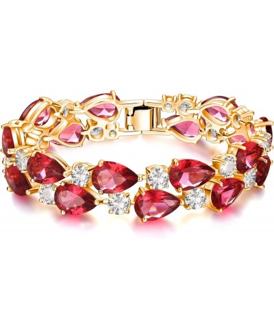 Women's Prong Cubic Zirconia Vintage Style Dual Layer Tear Drop Bracelet Fuchsia Red Gold-Tone $15.19 Bracelets