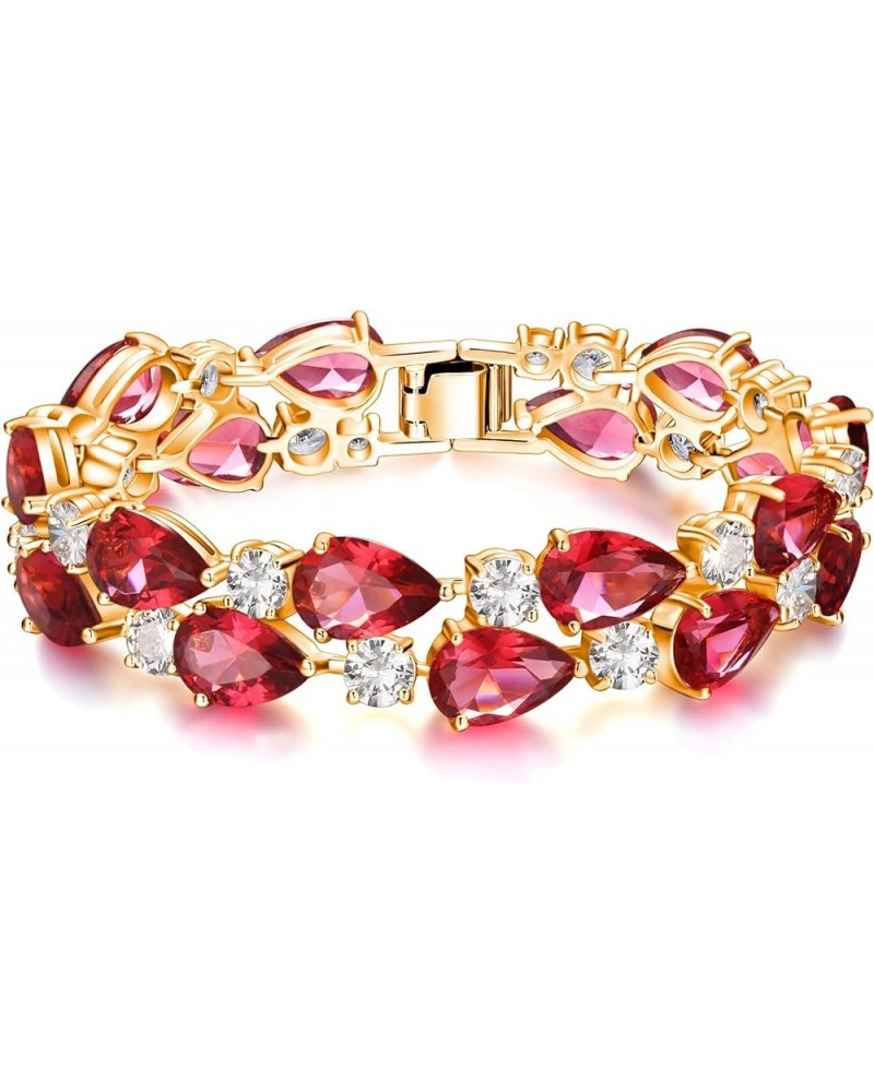 Women's Prong Cubic Zirconia Vintage Style Dual Layer Tear Drop Bracelet Fuchsia Red Gold-Tone $15.19 Bracelets