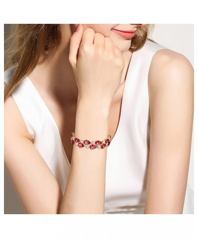 Women's Prong Cubic Zirconia Vintage Style Dual Layer Tear Drop Bracelet Fuchsia Red Gold-Tone $15.19 Bracelets