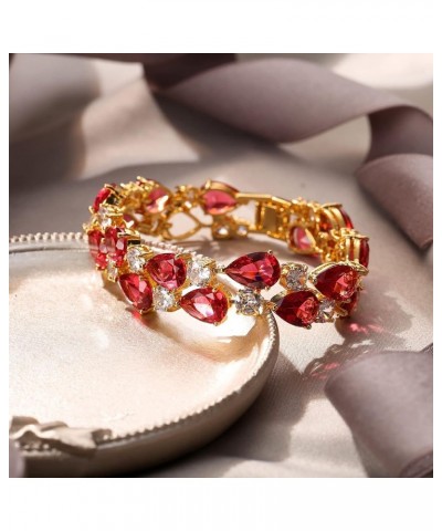 Women's Prong Cubic Zirconia Vintage Style Dual Layer Tear Drop Bracelet Fuchsia Red Gold-Tone $15.19 Bracelets