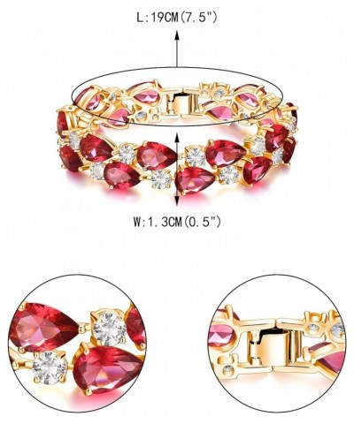 Women's Prong Cubic Zirconia Vintage Style Dual Layer Tear Drop Bracelet Fuchsia Red Gold-Tone $15.19 Bracelets