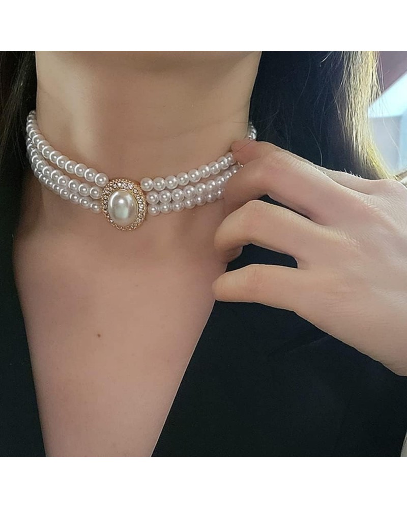 Boho Dainty Sexy Simple Pearls Chunky Short 1920s Choker Necklace Chain Multilayer Choker Pendant Necklaces Prom Party for Wo...