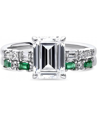 Sterling Silver Solitaire Wedding Engagement Rings 2.1 Carat Emerald Cut Cubic Zirconia CZ Art Deco Ring Set for Women, Rhodi...