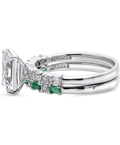 Sterling Silver Solitaire Wedding Engagement Rings 2.1 Carat Emerald Cut Cubic Zirconia CZ Art Deco Ring Set for Women, Rhodi...