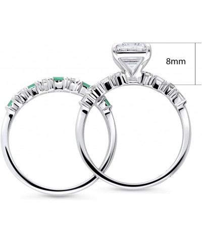 Sterling Silver Solitaire Wedding Engagement Rings 2.1 Carat Emerald Cut Cubic Zirconia CZ Art Deco Ring Set for Women, Rhodi...