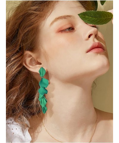 Dangle Acrylic Petal Earrings - Long Drop Rose Flower Earrings for Women and Girls A-Light Green $7.50 Earrings