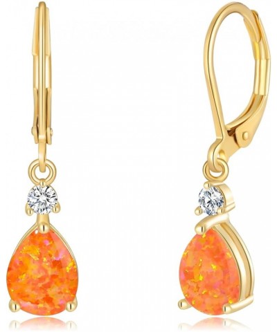 Leverback Opal Dangle Drop Earrings For Women Girls 14K Gold Plated Teardrop Earrings Gold-Orange Opal $11.19 Earrings