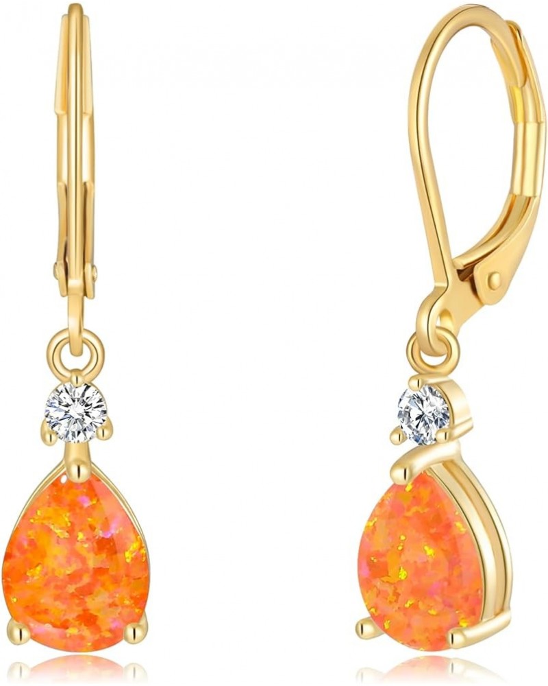 Leverback Opal Dangle Drop Earrings For Women Girls 14K Gold Plated Teardrop Earrings Gold-Orange Opal $11.19 Earrings