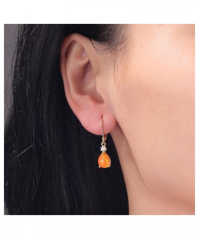 Leverback Opal Dangle Drop Earrings For Women Girls 14K Gold Plated Teardrop Earrings Gold-Orange Opal $11.19 Earrings