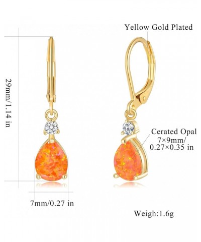 Leverback Opal Dangle Drop Earrings For Women Girls 14K Gold Plated Teardrop Earrings Gold-Orange Opal $11.19 Earrings