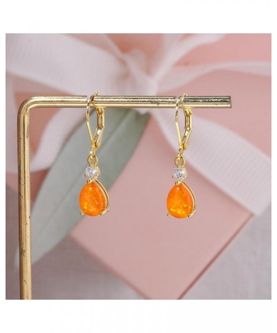 Leverback Opal Dangle Drop Earrings For Women Girls 14K Gold Plated Teardrop Earrings Gold-Orange Opal $11.19 Earrings