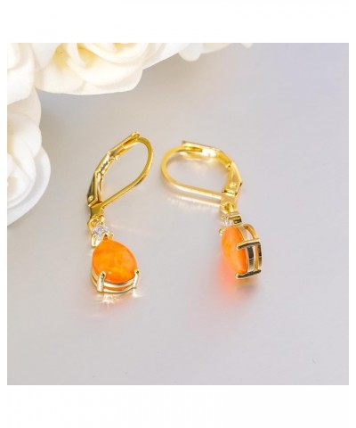 Leverback Opal Dangle Drop Earrings For Women Girls 14K Gold Plated Teardrop Earrings Gold-Orange Opal $11.19 Earrings