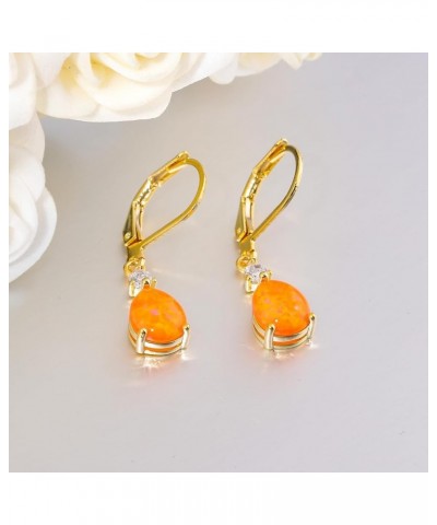 Leverback Opal Dangle Drop Earrings For Women Girls 14K Gold Plated Teardrop Earrings Gold-Orange Opal $11.19 Earrings