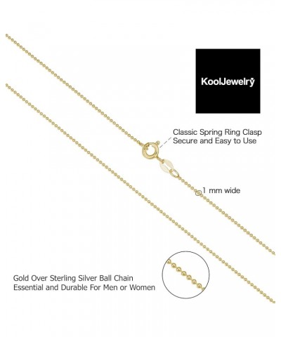 Yellow Gold Plated Silver or Sterling Silver Bead Ball Chain Necklace For Women (1 mm, 1.2 mm, 1.5 mm or 1.8 mm - Sizes from ...