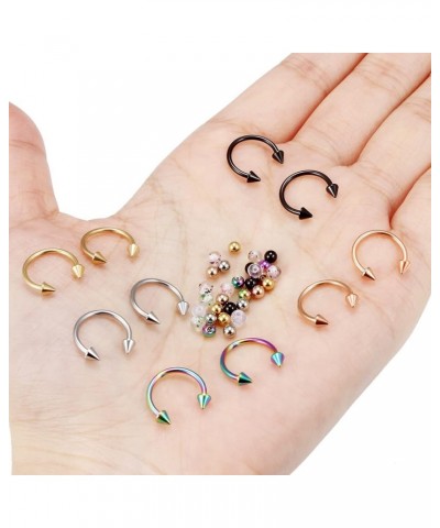 10Pcs Horseshoe Rings + 30Pcs Replacement Balls 16G Surgical Steel Nose Septum Horseshoe Hoop Eyebrow Lip Piercing Jewelry He...