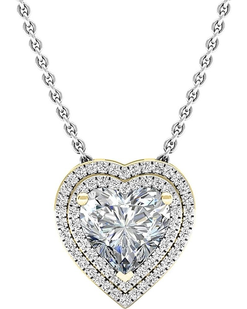 8 MM Heart Lab Created Gemstone & 0.25 ctw Round Diamond Heart Double Halo Pendant for Ladies with 18 inch Chain in Gold Meta...