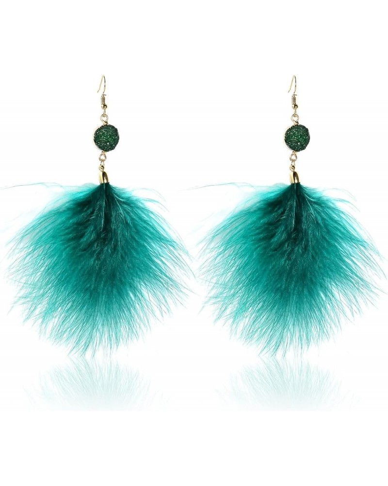 Boho Feather Earrings for Women Long Dangle Earrings Bohemian Lightweight Native Feather Tassel Earrings for Women Girls Gree...