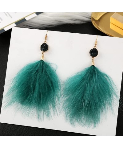 Boho Feather Earrings for Women Long Dangle Earrings Bohemian Lightweight Native Feather Tassel Earrings for Women Girls Gree...