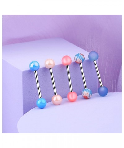 5Pcs 14g Tongue Rings Surgical Steel Tongue Barbells Tongue Piercing Jewelry Tongue Piercing Tongue Jewelry Nipple Rings Nipp...