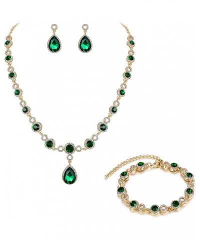 Women's Wedding Bridal Crystal Infinity Figure 8 Teardrop Y-Necklace Bracelet Earrings Set Emerald Color Gold-Tone $16.41 Jew...