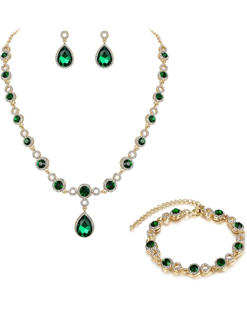 Women's Wedding Bridal Crystal Infinity Figure 8 Teardrop Y-Necklace Bracelet Earrings Set Emerald Color Gold-Tone $16.41 Jew...