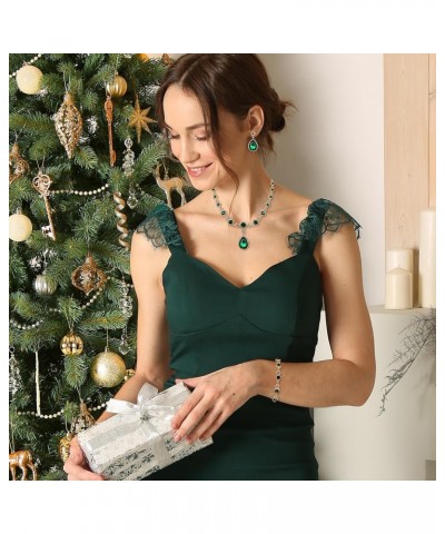 Women's Wedding Bridal Crystal Infinity Figure 8 Teardrop Y-Necklace Bracelet Earrings Set Emerald Color Gold-Tone $16.41 Jew...