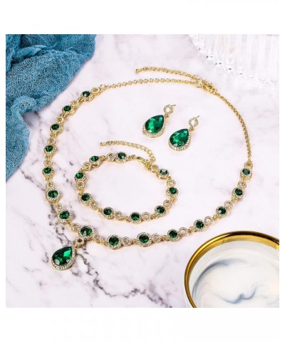 Women's Wedding Bridal Crystal Infinity Figure 8 Teardrop Y-Necklace Bracelet Earrings Set Emerald Color Gold-Tone $16.41 Jew...