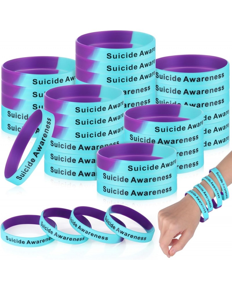 100 Pcs Suicide Prevention Awareness Wristband Bracelet Purple Blue Silicone Suicide Prevention Wristband Unisex Size Stretch...