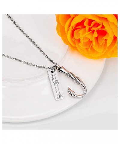 Fish hook Cremation Urn Pendant Memorial Necklace for ashes Fish Urn cremation necklace Silver-They fish beside us everyday $...