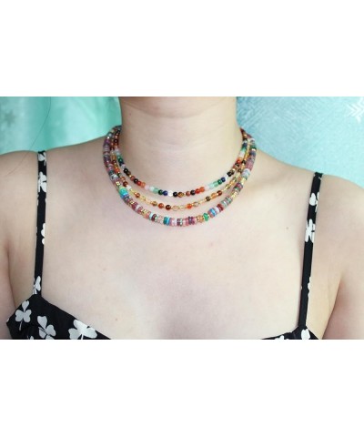 Colorful Beaded Gemstone Necklace for Women Natural Healing Crystal and Stone Boho Summer Choker Cute Handmade Birthday Chris...