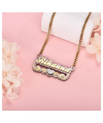 Personalized Name Plate Necklace Gold Double Plated Nameplate Necklace with Heart Teddy Colorful Acrylic Board Made Name/lett...