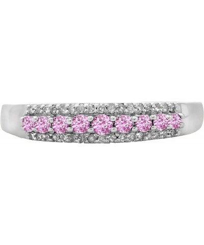 Round Gemstone and Round White Diamond Ladies Stackable Wedding Band | 10K White Gold Pink Sapphire $107.02 Bracelets