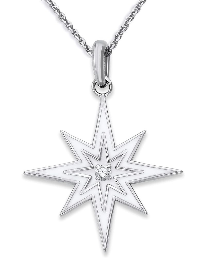 North Star CZ Pendant Necklace in Sterling Silver, Cubic Zirconia, White Red or Black Enamel, Made in America Large Pendant 2...