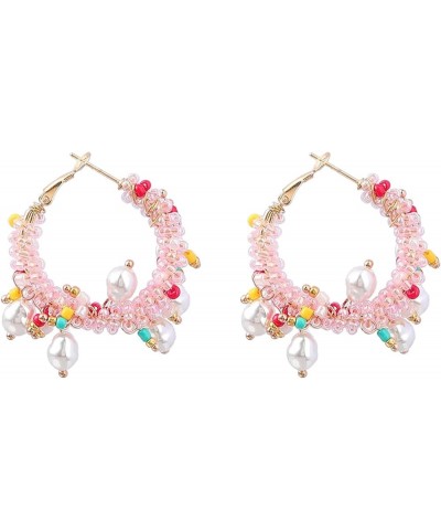 Beaded Hoop Earrings for Women Colorful Beads Hoop Earrings Pearl Beaded Earrings Statement Earrings Colorful Summer Earrings...