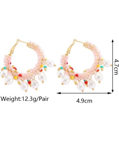 Beaded Hoop Earrings for Women Colorful Beads Hoop Earrings Pearl Beaded Earrings Statement Earrings Colorful Summer Earrings...