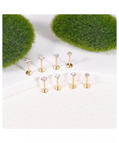 8Pcs 16-20G Stainless Steel Threadless Push in Nose Rings Studs for Women CZ Tragus Earring Set Labret Monroe Medusa Piercing...