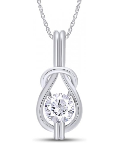 1 Carat Round Lab Created Moissanite Diamond Love Knot Pendant Necklace for Women & Girls in 14k Gold Over 925 Sterling Silve...