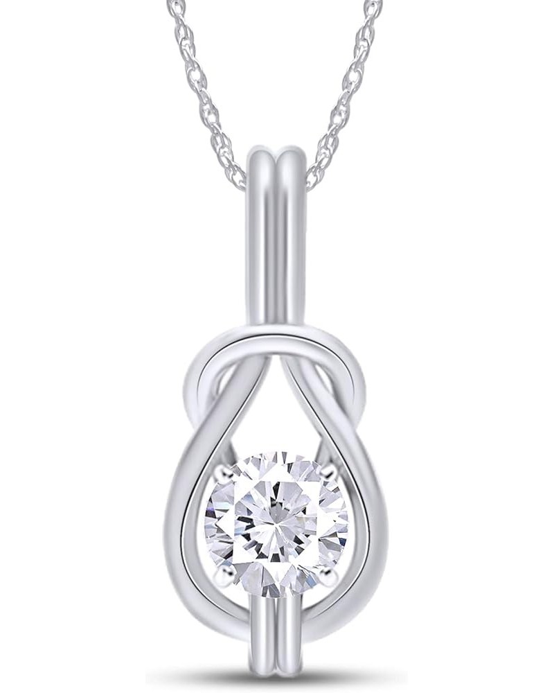 1 Carat Round Lab Created Moissanite Diamond Love Knot Pendant Necklace for Women & Girls in 14k Gold Over 925 Sterling Silve...