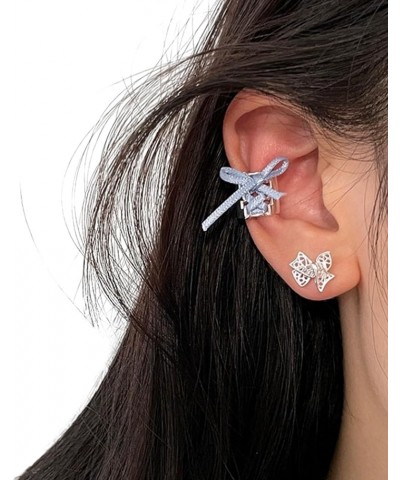 Ear clip Ribbon Bow Clip On Earrings for Women Bowknot Earrings Non-Piercied Earrings Bow Ear Cuff Earrings Cartilage Earring...