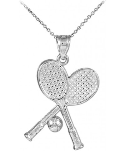 Polished .925 Sterling Silver Tennis Racquets and Ball Sports Pendant Necklace - Choice of Pendant Only or Chain Length Penda...