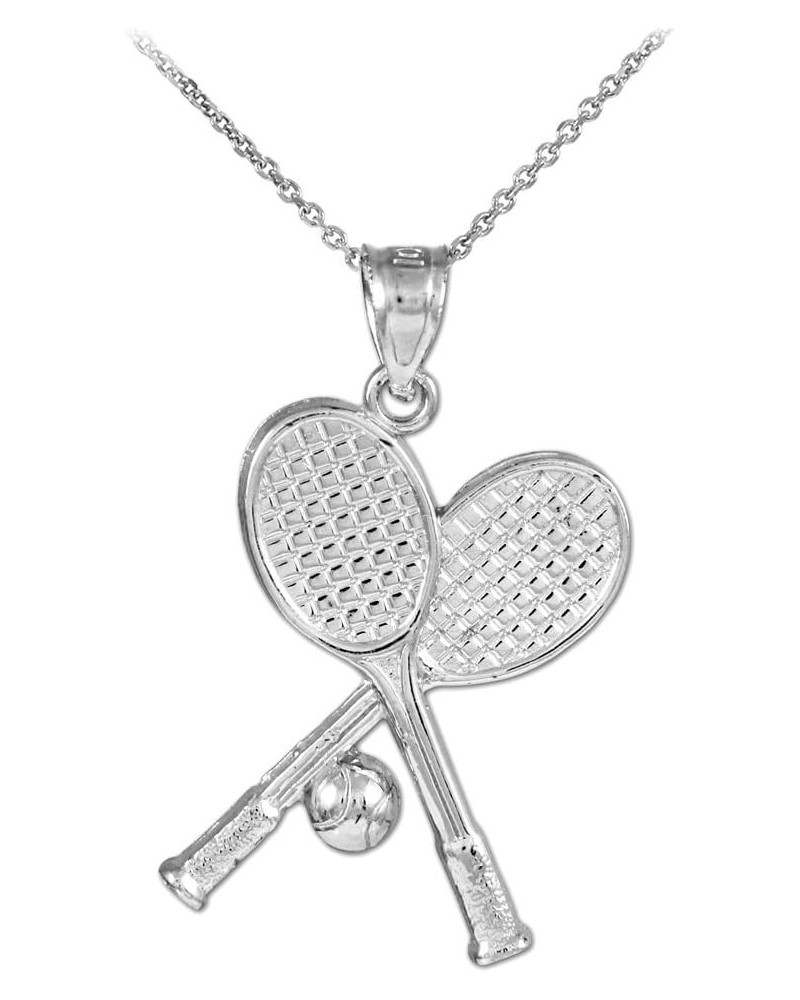 Polished .925 Sterling Silver Tennis Racquets and Ball Sports Pendant Necklace - Choice of Pendant Only or Chain Length Penda...