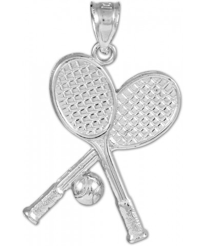 Polished .925 Sterling Silver Tennis Racquets and Ball Sports Pendant Necklace - Choice of Pendant Only or Chain Length Penda...