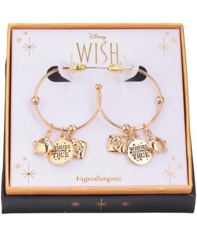 Wish Gold Tone Hoop Earrings with Star and "Wishes Come True" Charm Drops $11.40 Earrings