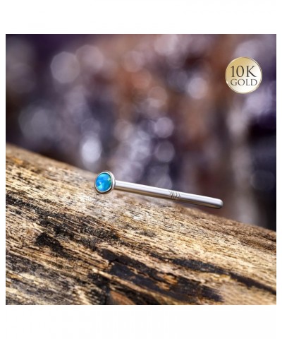 10k White Gold Fishtail Nose Studs 20g Blue Opal Fishtail Long Nose Stud 2mm Blue Opal Bendable Stud Nose Ring Hypoallergenic...