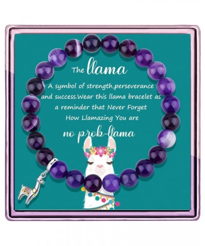 Llama Gifts for Women No Prob-Llama Bracelet,Purple Agate Beads Llama Charm,Llama Birthday Gift Alpaca Gifts for Llama Lovers...