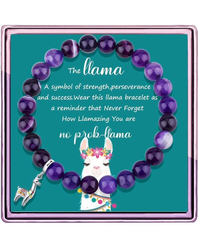 Llama Gifts for Women No Prob-Llama Bracelet,Purple Agate Beads Llama Charm,Llama Birthday Gift Alpaca Gifts for Llama Lovers...