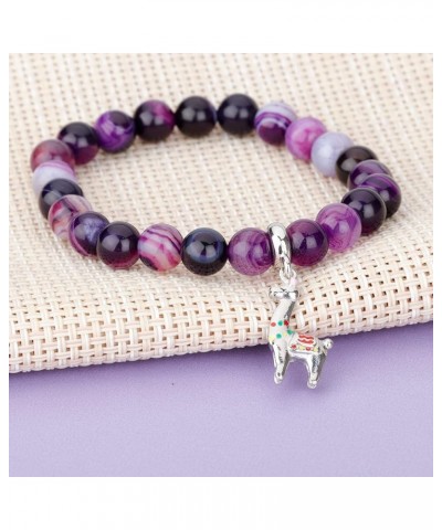 Llama Gifts for Women No Prob-Llama Bracelet,Purple Agate Beads Llama Charm,Llama Birthday Gift Alpaca Gifts for Llama Lovers...