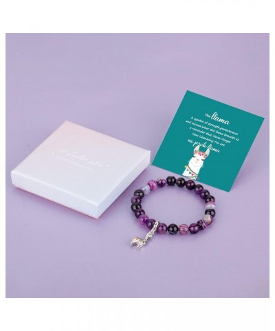 Llama Gifts for Women No Prob-Llama Bracelet,Purple Agate Beads Llama Charm,Llama Birthday Gift Alpaca Gifts for Llama Lovers...